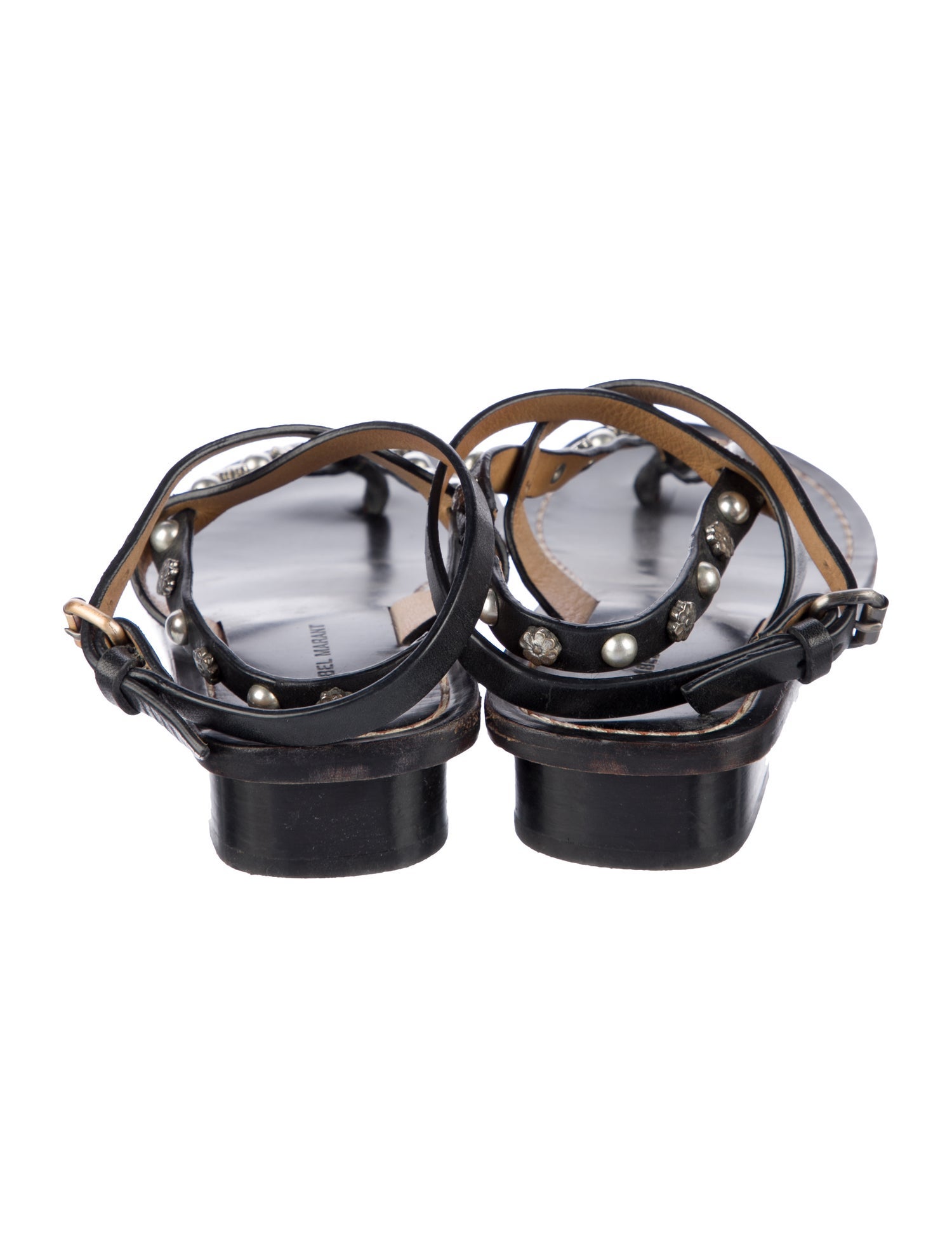 Isabel Marant Leather Studded Accents T-Strap Sandals